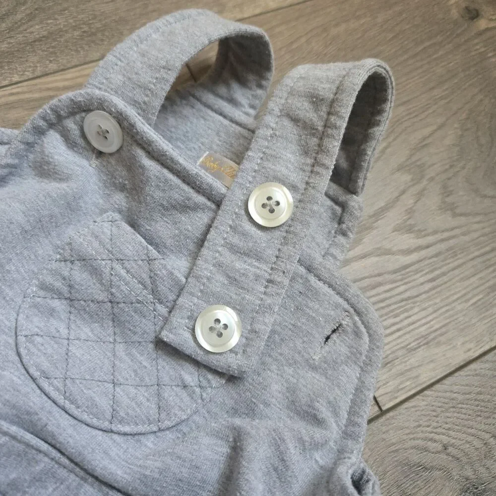 Baby Club Chic RN Gray Cotton Footed Overalls Dungarees Romper Quilted Knees NB